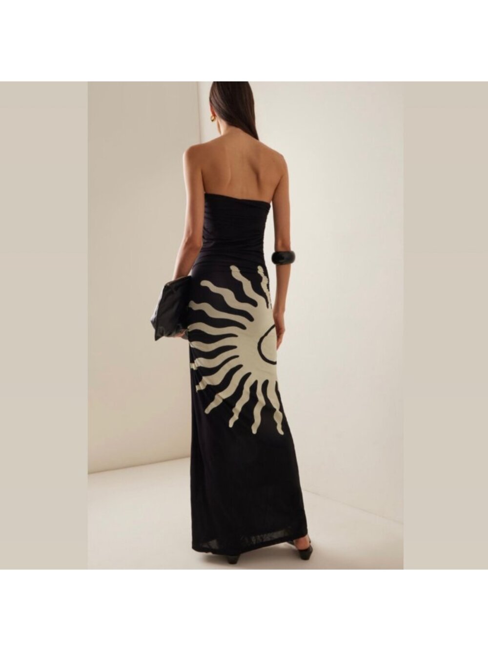 Cala de la Cruz Strapless Maxi Dress M Black & Cream Jersey Ruching - Picture 4 of 10